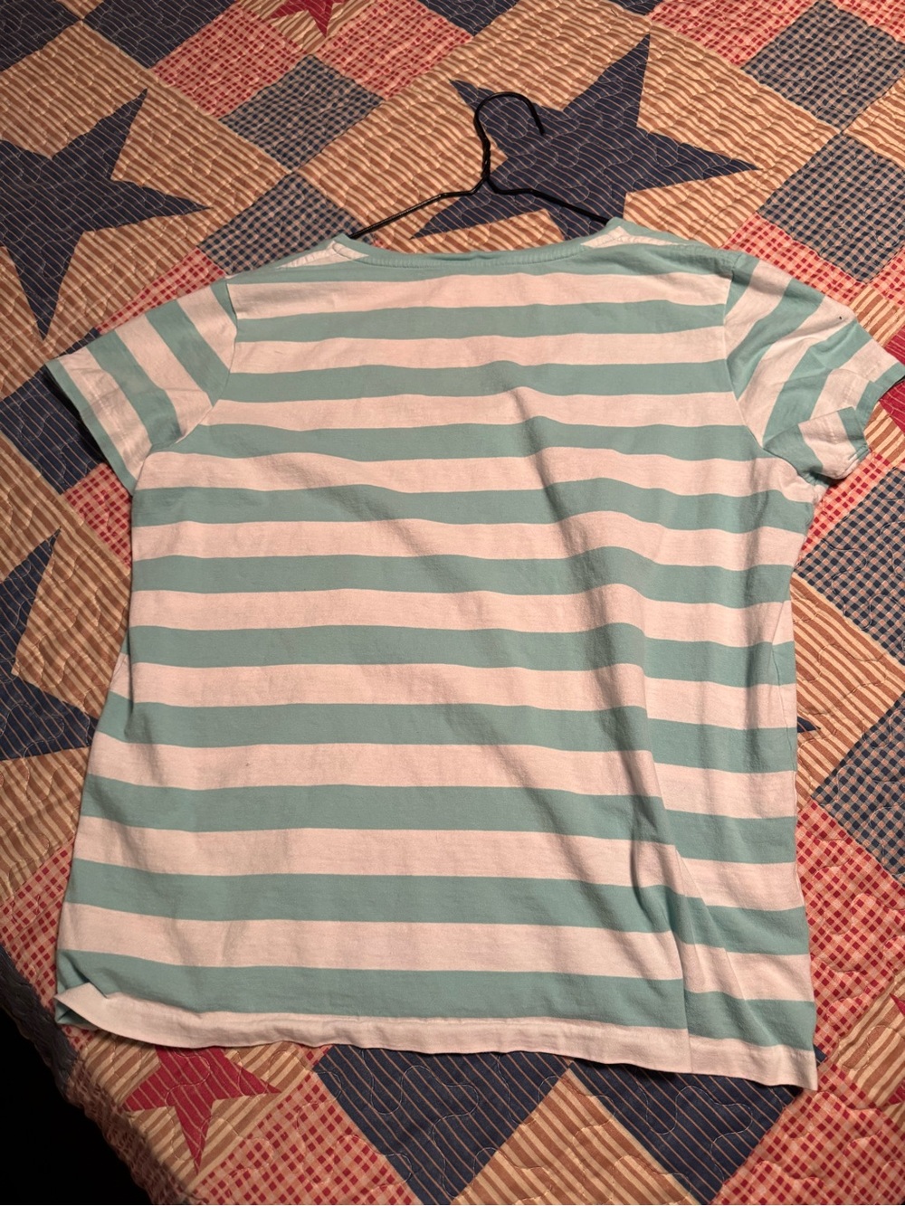 Ralph Lauren Women's Mint Green & White Striped V-Neck Tee - Picture 4 of 4
